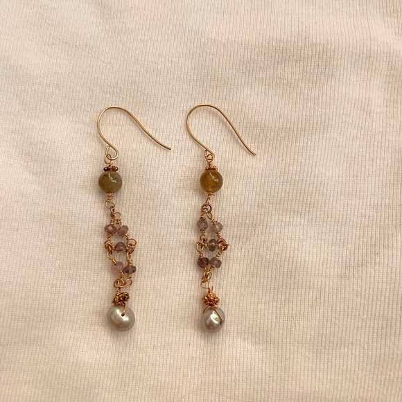 Elegant Gold Beaded Dangle Earrings - Picture 1 of 2
